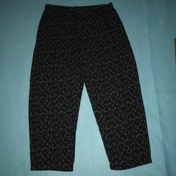 FOUNDED 1989 Vintage Blue- black pull on with ditzy flower print pants size L - Picture 2 of 9